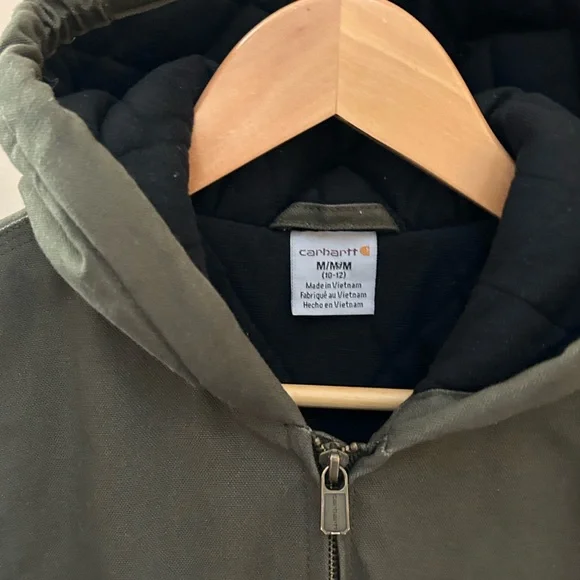 Carhartt Kids Duck Canvas Jacket 10/12 • Quilted Hooded Workwear Coat Green - Picture 6 of 13